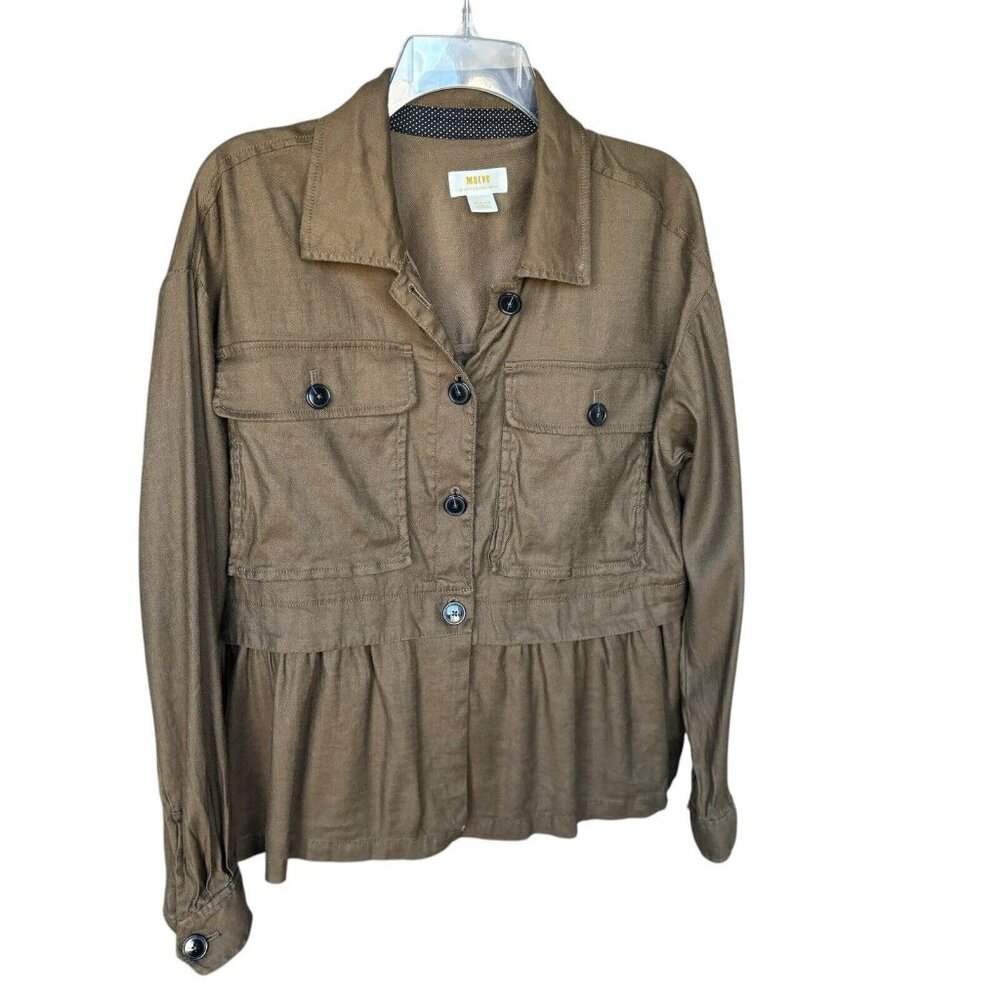 Maeve Anthropologie Flounced Utility Shirt Jacket Size Medium Olive Green